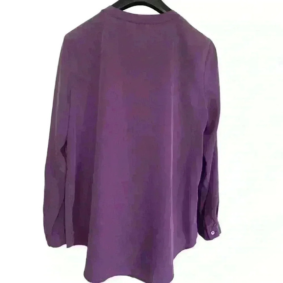 Chicos Tunic Roll Sleeve Silky Button Up Top Size 3 Large Purple Career Flowy - Picture 2 of 11